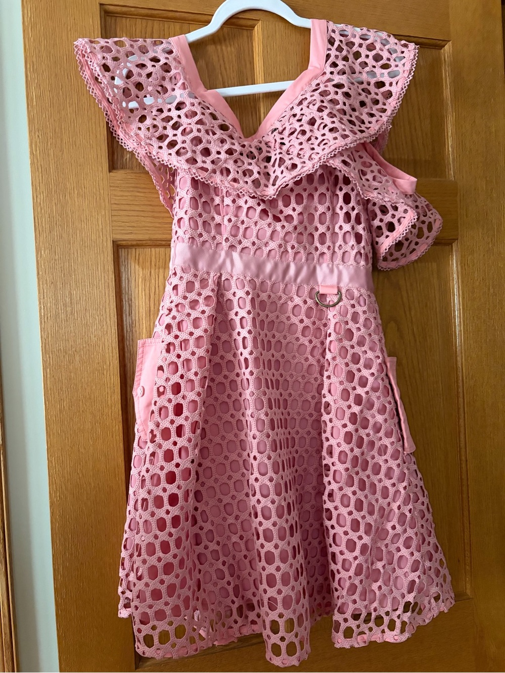 Pink Eyelet Ruffle Wrap Dress - Picture 2 of 5